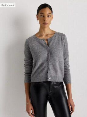 Cashmere Cropped Crew Cardigan in Heather Grey
